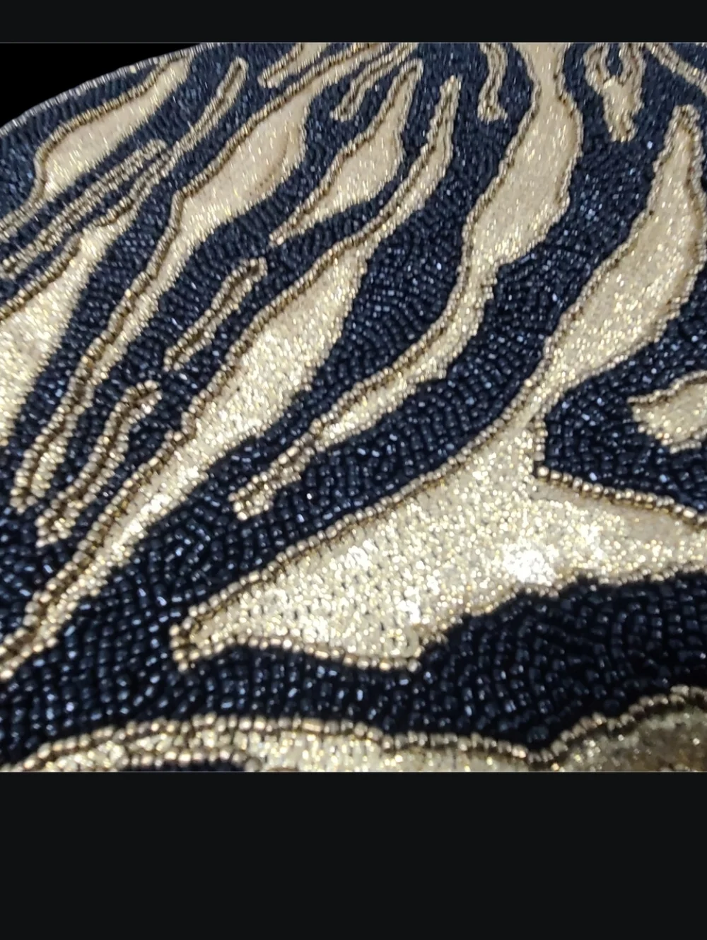 Jewel Mumbai Animal Print Beaded Placemat Centerpiece Black Gold Tiger Stripe